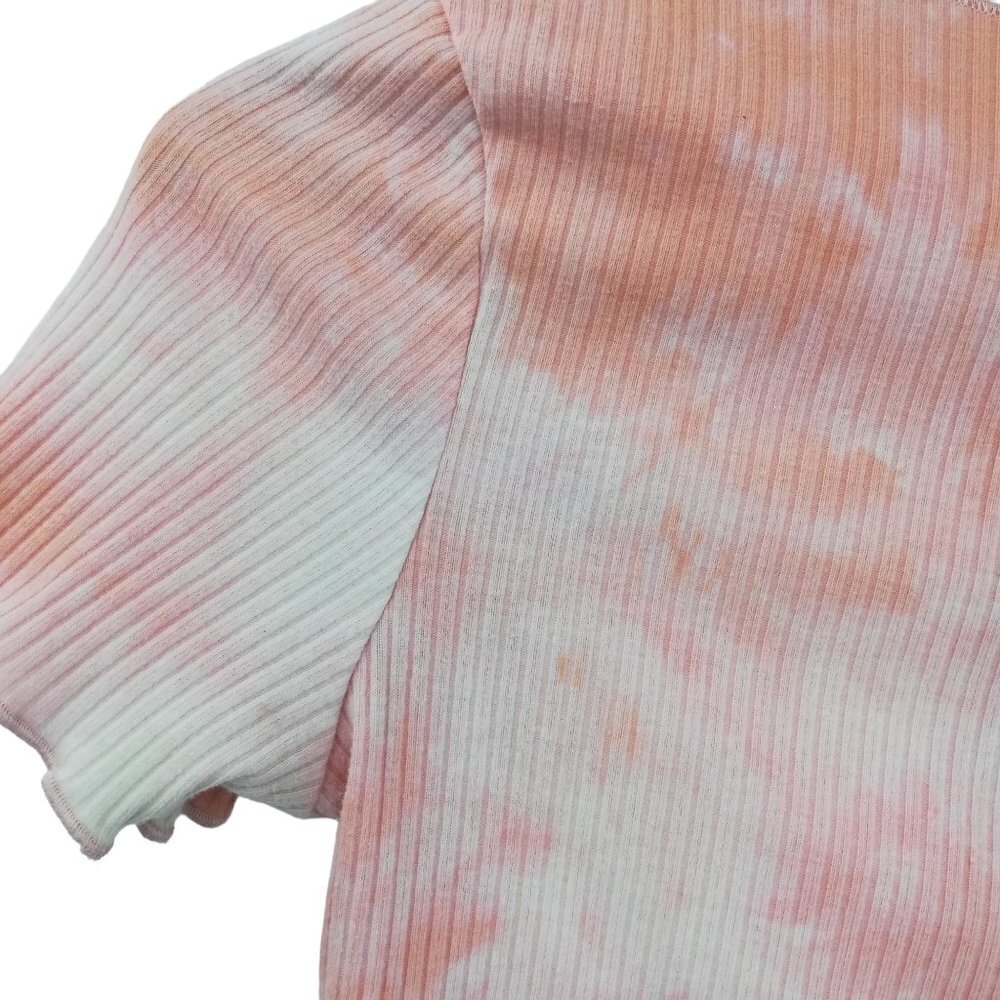 Princess Polly Tie Dye Pink Ribbed Knit Crop Top Size 8 Short Sleeve Shirt White - Picture 9 of 11